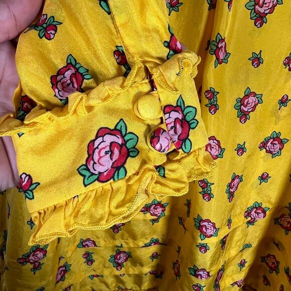 Gucci Girl's Silk Floral Mini Dress 8 Yellow Ruffle Long Sleeve Made in Italy - Picture 4 of 9